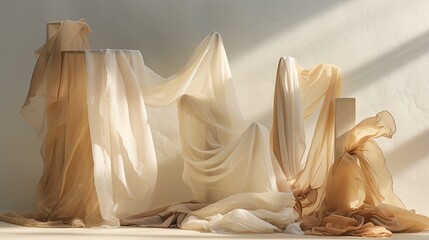 Assorted sheer fabrics draped over objects, emphasizing their delicate nature