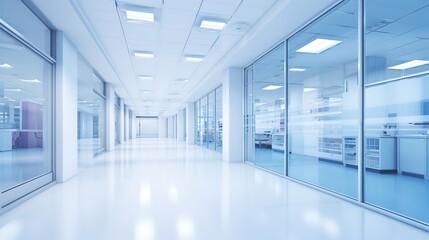 blue corridor in hospital modern building. generative ai