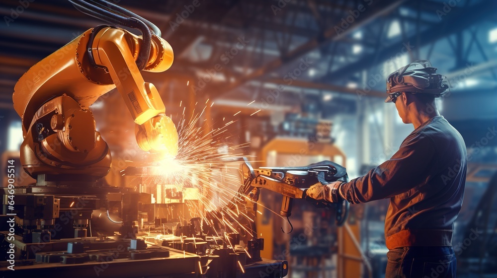 Poster welder at work in factory