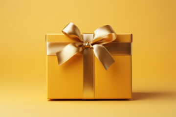 yellow color gift box on yellow background.