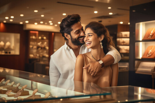 couple giving happy expression while purchasing jwellery