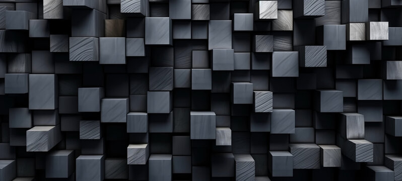 Dark black pattern. Chaotic. Geometric shape background for design. Squares, rectangles or block.
