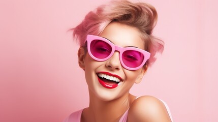 Young woman wearing stylish sunglasses. generative ai