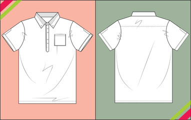 MEN POLO T SHIRT, ARROW PLACKET, SHORT SLEEVE SKETCH FASHION TEMPLATE TECHNICAL DRAWING ILLUSTRATION