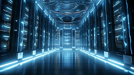 Huge Data server room of a multibillionaire IT company. Generative AI - obrazy, fototapety, plakaty