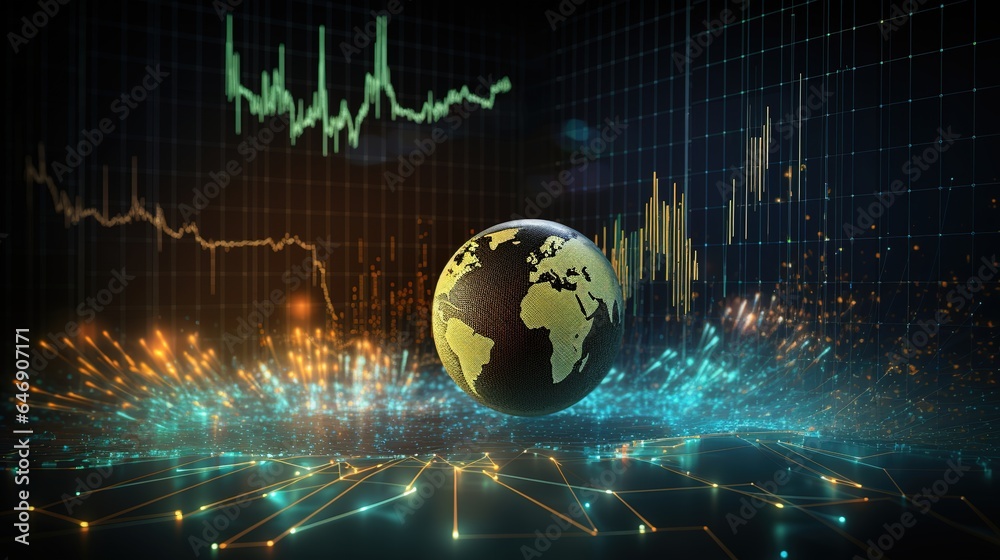 Poster global business network in the digital space with world map, internet connectivity, and binary code 