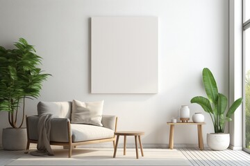 Modern Aesthetic Interior Design with Small Blank Poster Created with Generative AI
