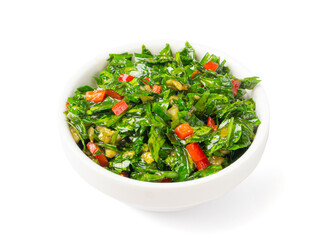 Chimichurri Sauce Isolated, Argentinian Steak Dip, Green Chimichuri with Herbs, Chopped Parsley, Garlic, Olive Oil