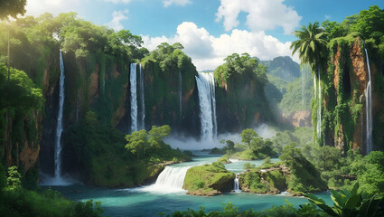 Tropical Paradise: Breathtaking Lush Waterfall Oasis