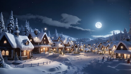 Enchanting North Pole: 3D Winter Wonderland in Santa's Village - obrazy, fototapety, plakaty