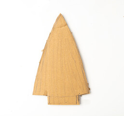 Cardboard Christmas Tree, Fir Made of Carton Piece, Ripped Kraft Paper, Brown Wrapping Vintage Paper