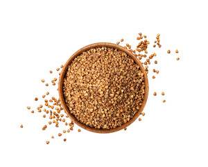 Raw Buckwheat Pile Isolated, Dry Buck Wheat Grains, Russian Kasha Heap, Uncooked Buckwheat Cut Out