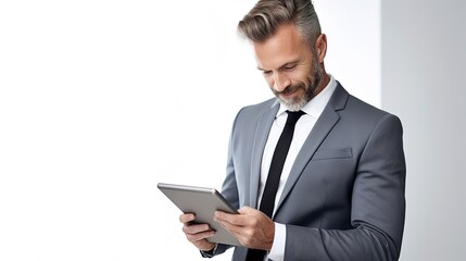 professional businessman using tablets on white background