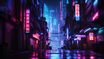 Neon Cyberpunk Alleyway - Futuristic Urban Landscape
