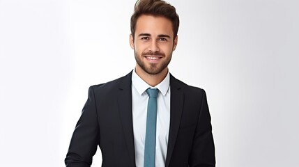 handsome young businessman crossing his arms while isolated on a white background 