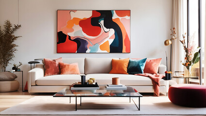 Minimalist Elegance - Modern Living Room with Plush Velvet Sofa