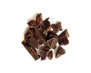 Grated Chocolate Pile Isolated, Crushed Chocolate Shavings, Crumbs, Scattered Flakes, Cocoa Sprinkles