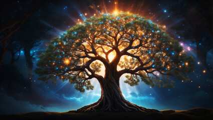 Glowing Tree of Life - Majestic Energy Reaching for the Sky