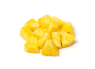 Pineapple Cuts Isolated, Raw Ananas Pieces, Comosus Tropical Fruit Chunks, Ripe Pine Apple Slices on White