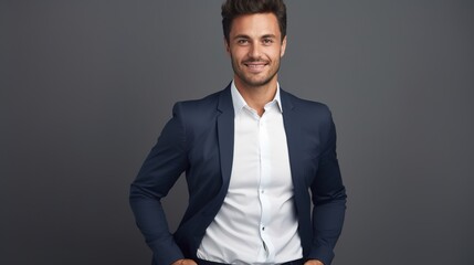 Fototapeta premium Confident, successful businessman in a stylish black suit, exuding professionalism and maturity