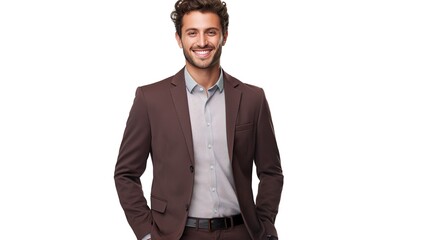 Handsome smiles businessman in suite against white background