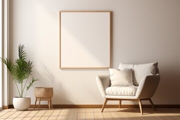 Modern Aesthetic Interior Design with Small Blank Poster Created with Generative AI