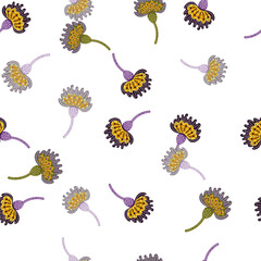 Cute stylized flower seamless pattern. Decorative naive botanical background.
