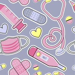 nurse doctor cartoon pink elements background pattern seamless