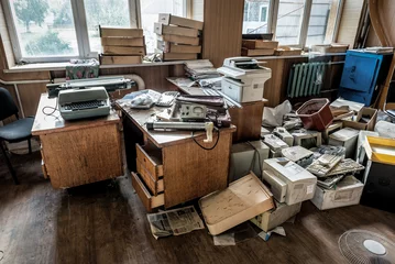 Fotobehang Different old office things in abandoned room © Volodymyr Shevchuk
