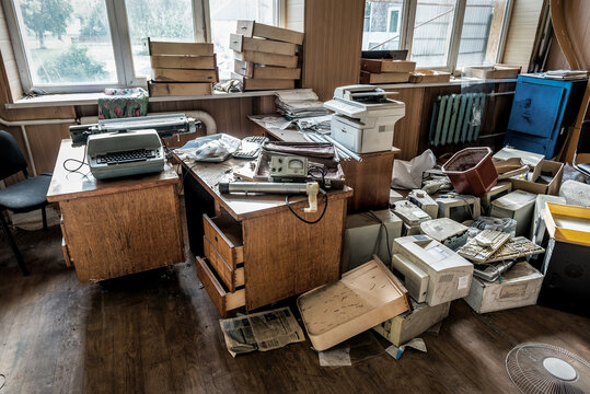 Different Old Office Things In Abandoned Room