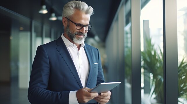 Confident businessman using digital tablet
