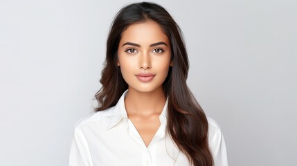 Fototapeta premium portrait of a business woman on white background, CEO, leader and beauty, confident and joyful woman or startup firm manager standing in studio