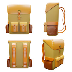 3D rendering of vintage leather backpack for hiking, camping, travel, Fasion bag for traveler and backpacker