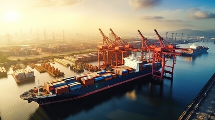 Naklejka premium Global business cargo freight shipping commercial trade logistics and oversea transportation by container vessel.