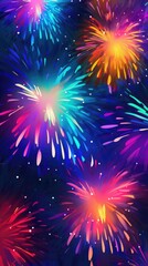 Naklejka premium Fireworks banner for Diwali festival of lights background. Colorful Indian firework illustration.