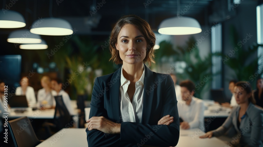 Poster portrait of a business woman standing at office 