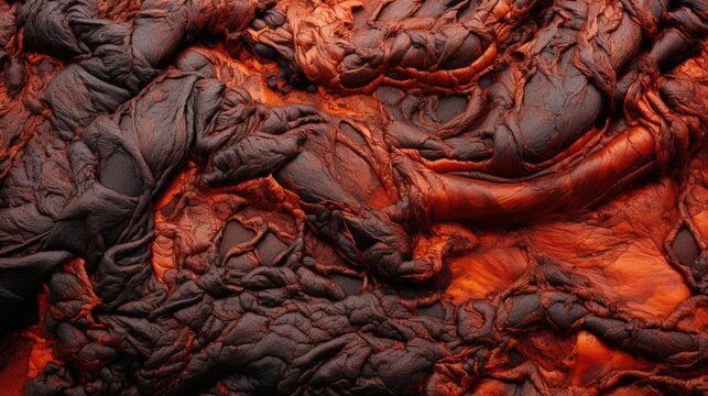 Close-up of a lava flow of volcano texture background. Magma textured molten rock surface banner for wallpaper..