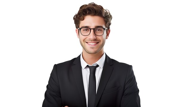 Close-up of a businessman, well-dressed man smiling. dude posing for social advertisement on a white background with a smile