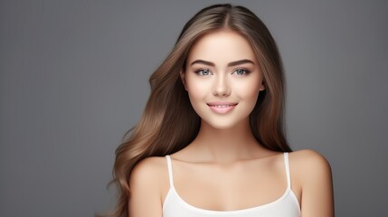 Obraz premium Face of the young pretty girl with a healthy skin. Beautiful face of young white woman with a clean skin.. generative ai