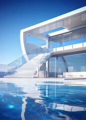 Modern building with sky. AI generated art illustration.