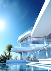 Modern building with sky. AI generated art illustration.