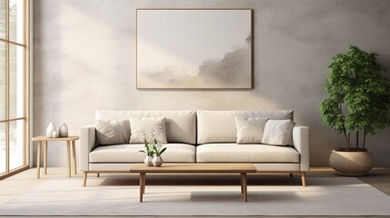 beautiful home interior mock up design template sofa in contemporary room interior style with daylight decorating with natural color and material house design concept,ai generate