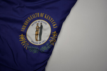 big waving national colorful flag of kentucky state on the gray background.