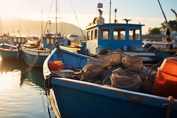 Fototapeta na wymiar Fishing pots on a fishing vessel moored in port