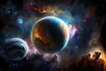 Obraz na płótnie Canvas Fantasy deep space nebula with planet 