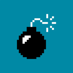 Black bomb pixel art, bomb illustration. © wungkal