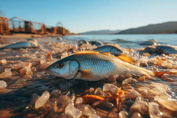 Several dead fish on the shore