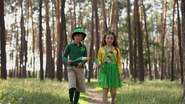 Adorable kids dressed as leprechauns on St Patricks Day