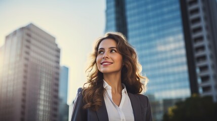 businesswoman standing with her arms crossed at  an outdoor uban