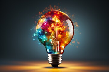 Colorful Light Bulb Burst: A vibrant image of a light bulb with an explosion of colors